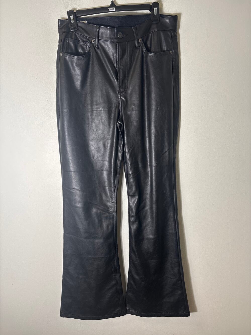 Gap Black Faux Leather Jeans style pants "70's flare high rise" Sz 10